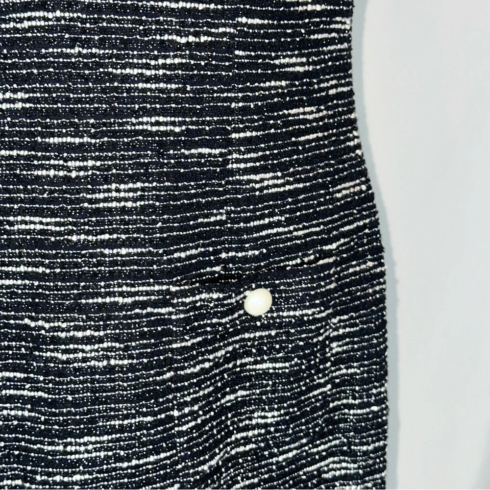 Karl Lagerfeld • Tweed Shift Dress Womens 12 Black White White Pearl Buttons - Picture 3 of 16